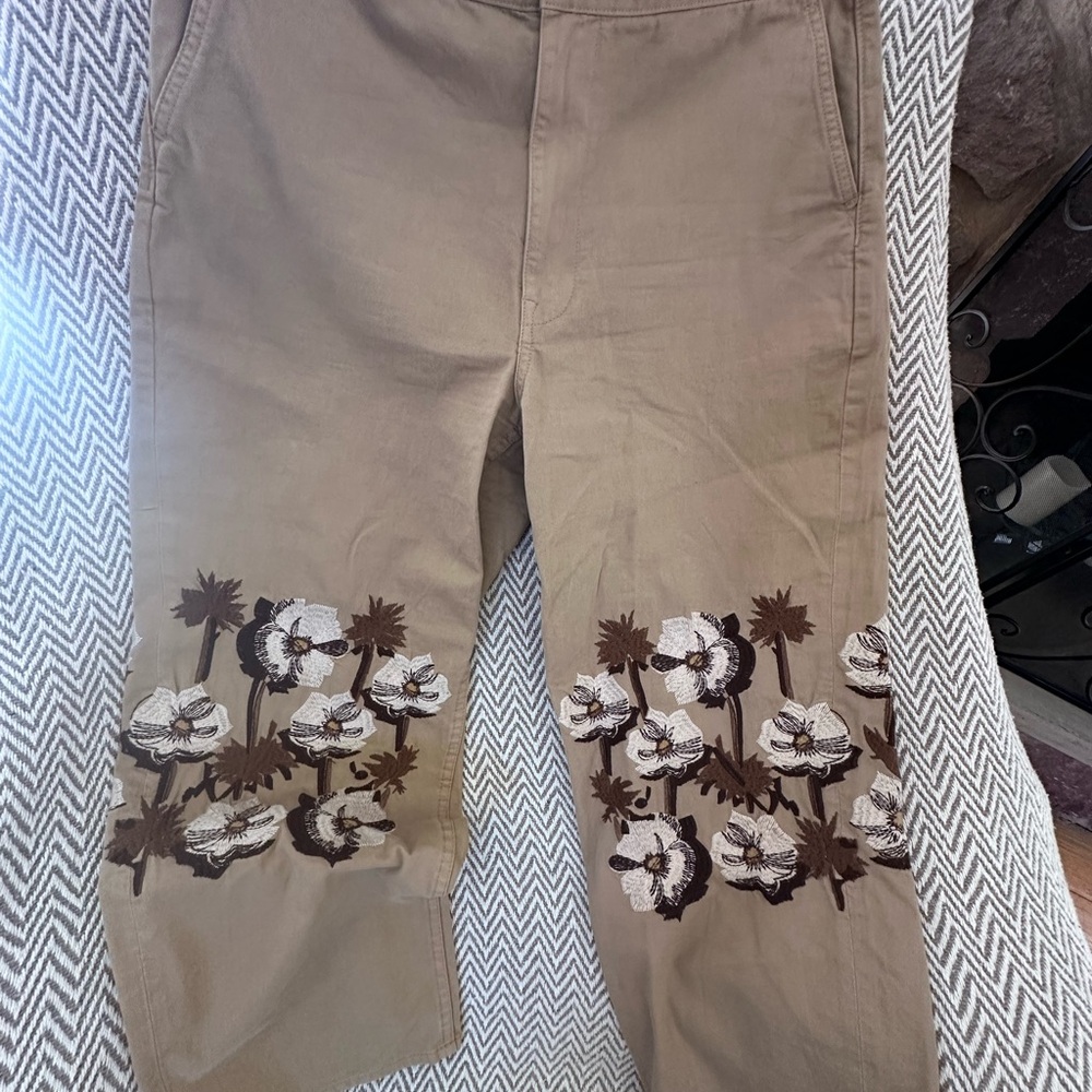 Madewell Brown Ankle Cropped Pants with Embroidery
